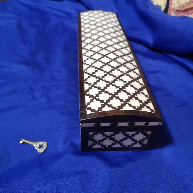 Intricate Mughal Design Wood Bone Inlay  Jewellery Decorative Boxes with Handmade Key