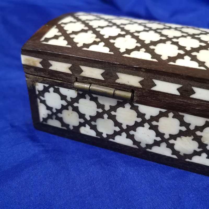 Intricate Mughal Design Wood Bone Inlay  Jewellery Decorative Boxes with Handmade Key