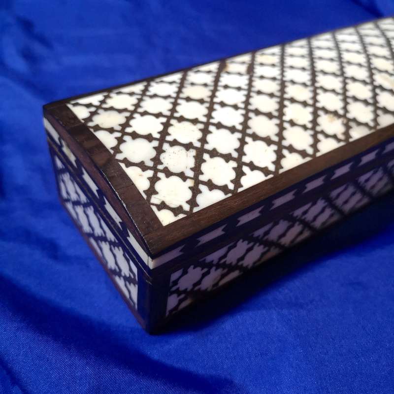 Intricate Mughal Design Wood Bone Inlay  Jewellery Decorative Boxes with Handmade Key