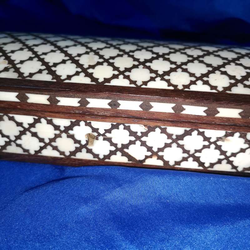 Intricate Mughal Design Wood Bone Inlay  Jewellery Decorative Boxes with Handmade Key