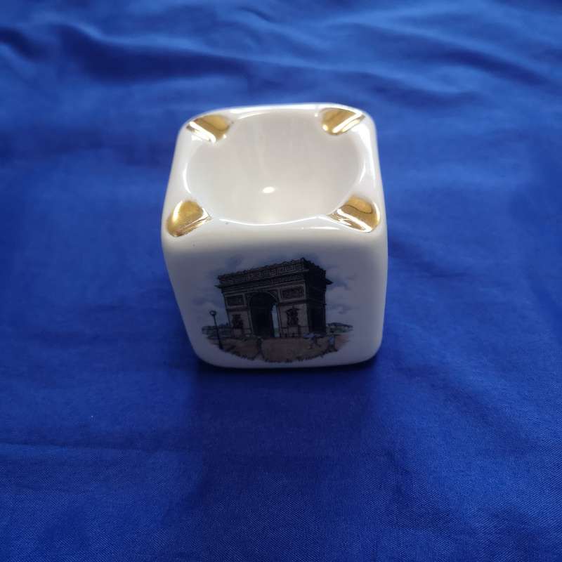 Vintage Limoges Porcelain Block Cube Ashtray France Souvenir