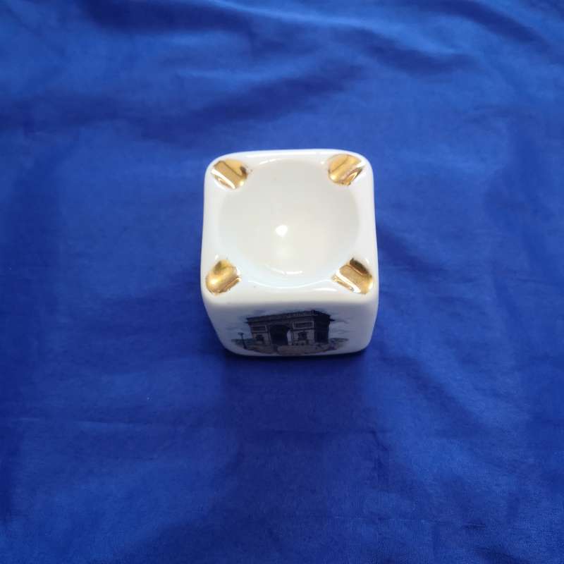 Vintage Limoges Porcelain Block Cube Ashtray France Souvenir