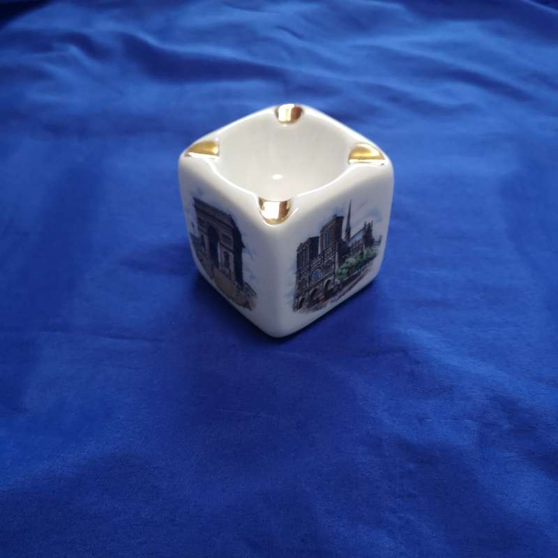 Vintage Limoges Porcelain Block Cube Ashtray France Souvenir