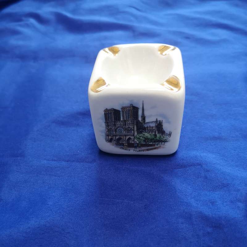 Vintage Limoges Porcelain Block Cube Ashtray France Souvenir