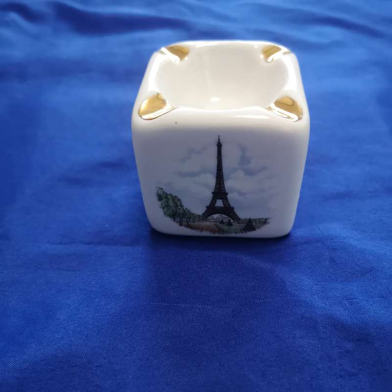 Vintage Limoges Porcelain Block Cube Ashtray France Souvenir