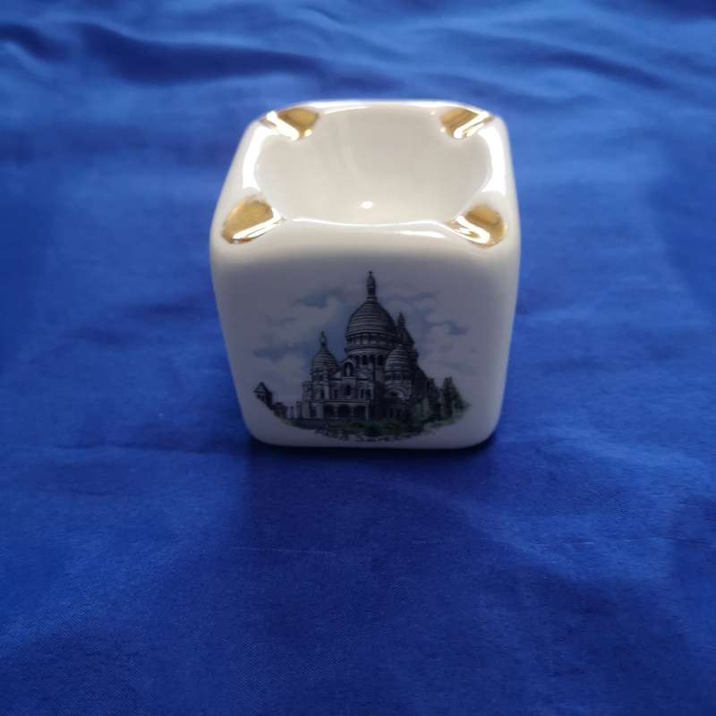 Vintage Limoges Porcelain Block Cube Ashtray France Souvenir