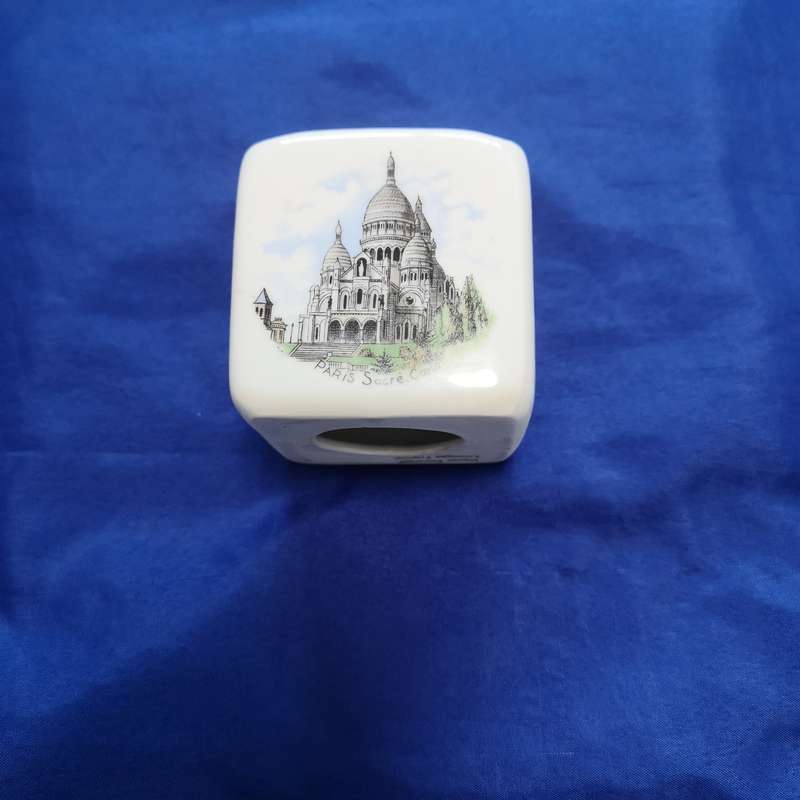 Vintage Limoges Porcelain Block Cube Ashtray France Souvenir