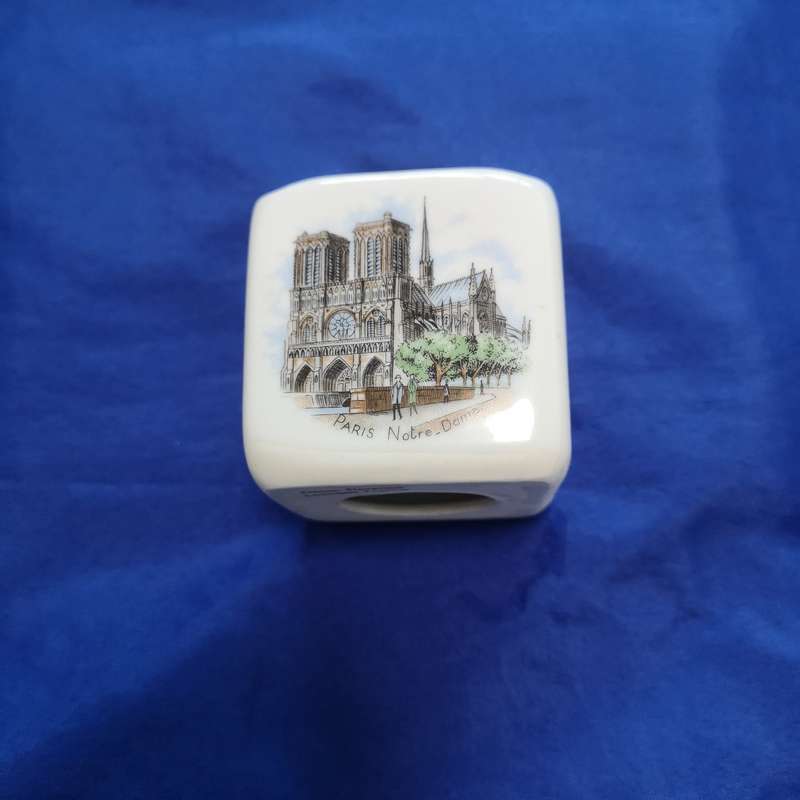 Vintage Limoges Porcelain Block Cube Ashtray France Souvenir