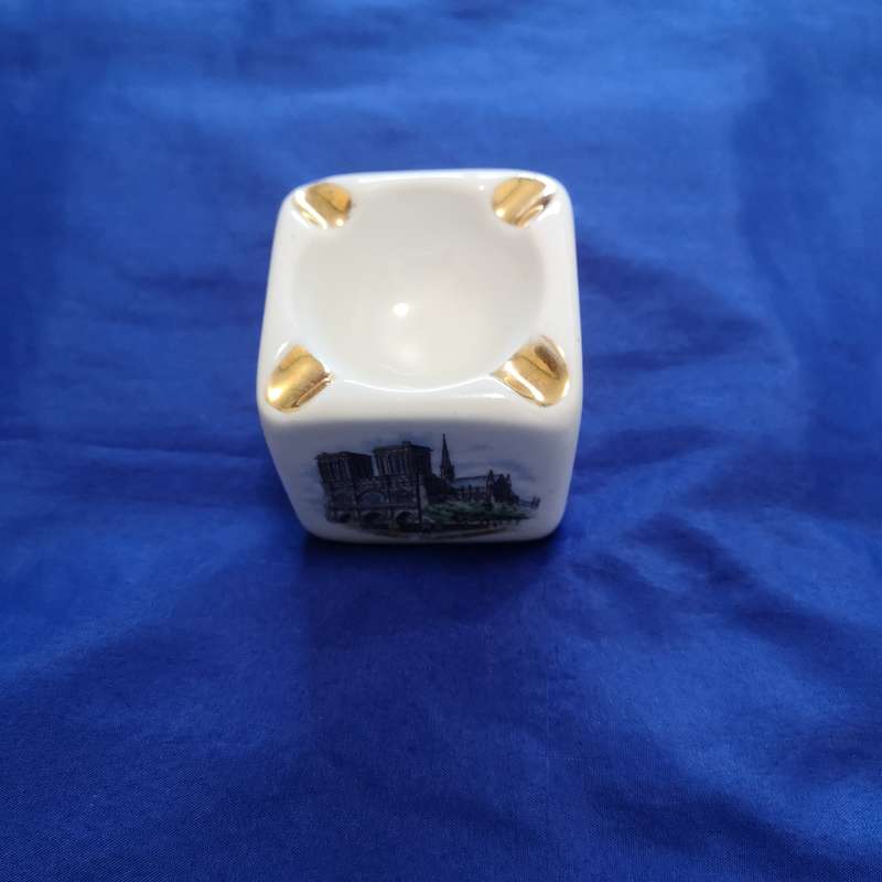 Vintage Limoges Porcelain Block Cube Ashtray France Souvenir