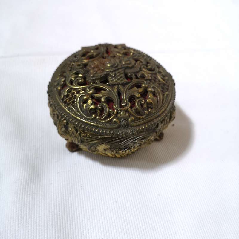 Ornate Footed Brass Metal Trinket Jewelry Box