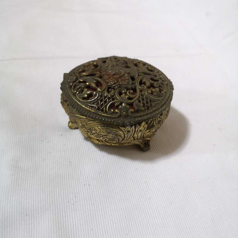 Ornate Footed Brass Metal Trinket Jewelry Box
