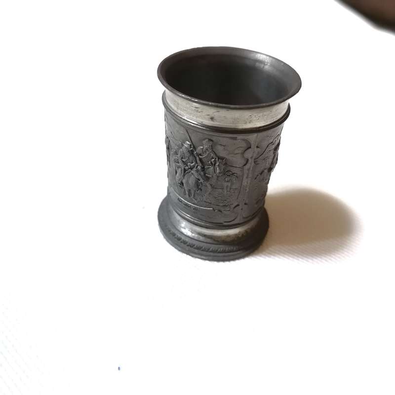 FEIN ZINN Pewter 3-Scene SHOT GLASS- American Indian scenes