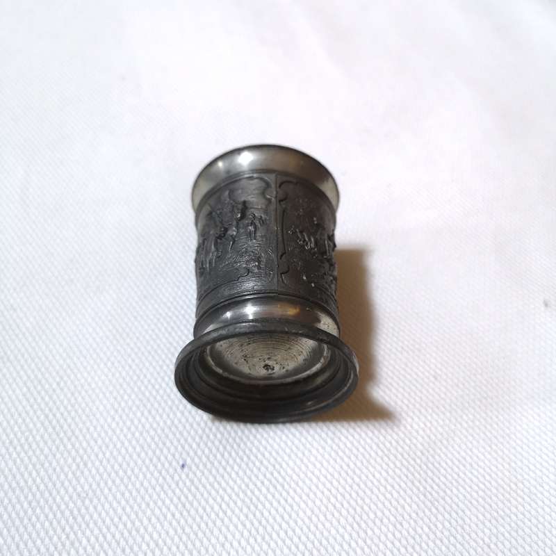 FEIN ZINN Pewter 3-Scene SHOT GLASS- American Indian scenes