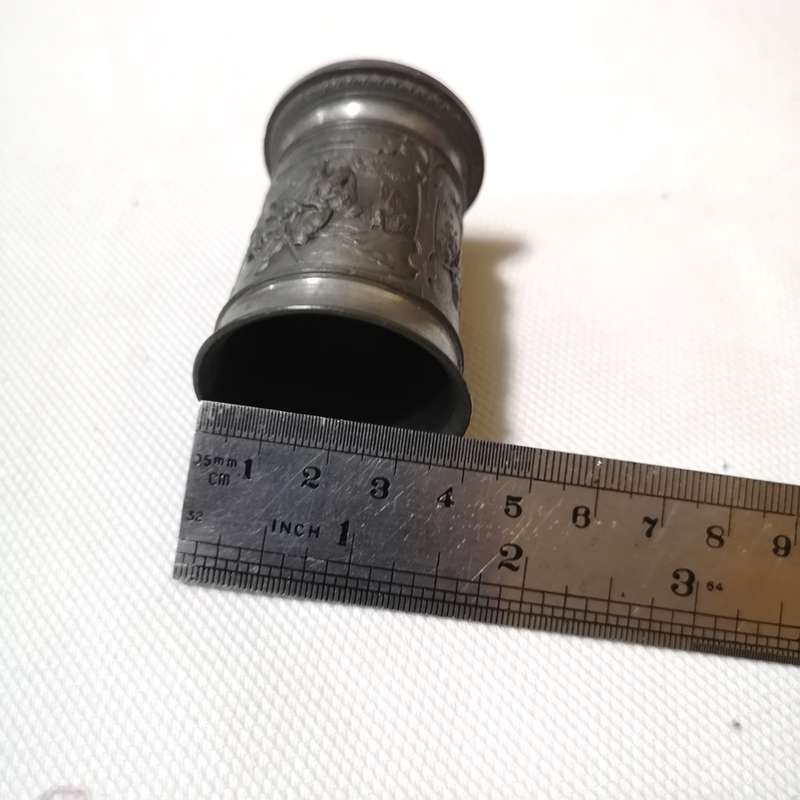 FEIN ZINN Pewter 3-Scene SHOT GLASS- American Indian scenes