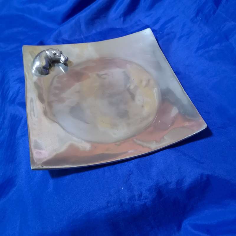 Pewter Display Tray with Seated Hippo- Vintage