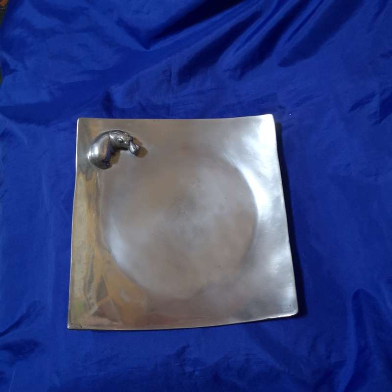 Pewter Display Tray with Seated Hippo- Vintage