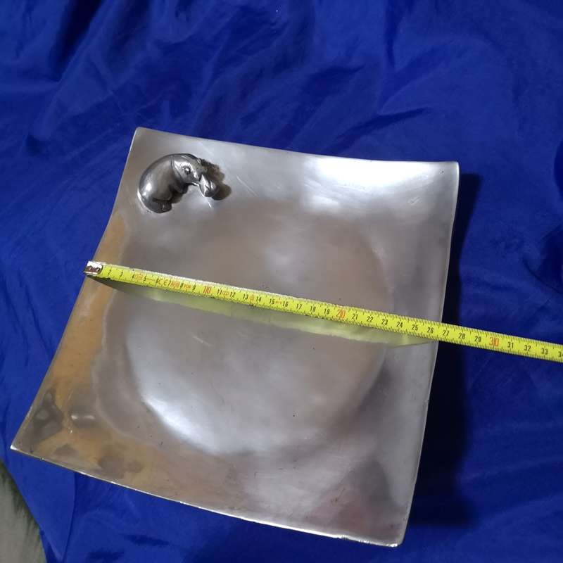 Pewter Display Tray with Seated Hippo- Vintage