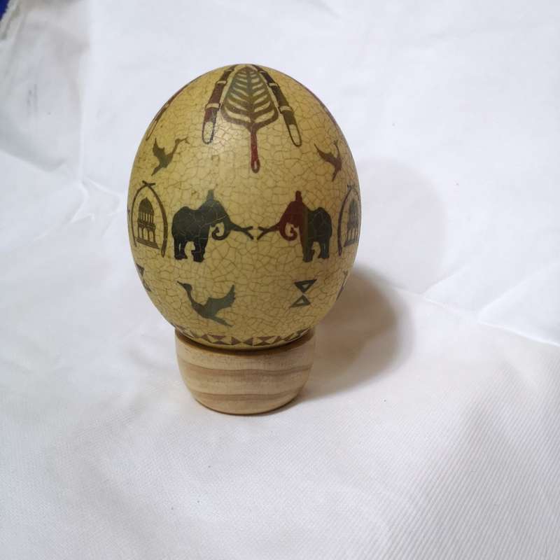 Ostrich Egg Artwork Hand Art by Carol. Vintage