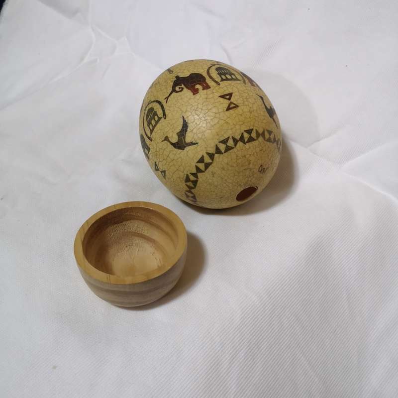 Ostrich Egg Artwork Hand Art by Carol. Vintage