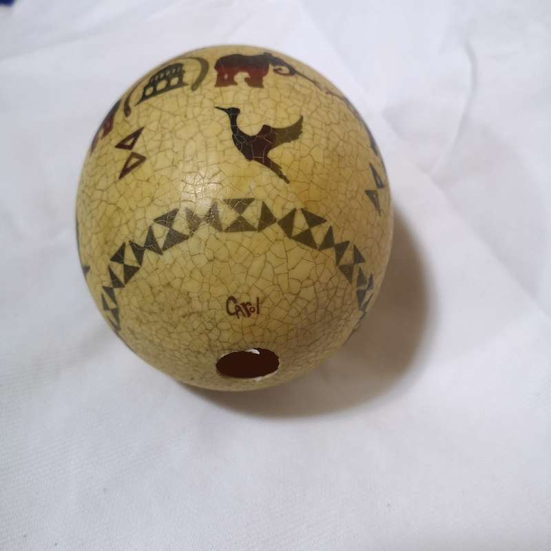 Ostrich Egg Artwork Hand Art by Carol. Vintage