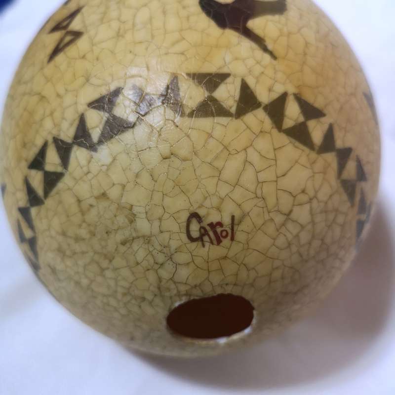 Ostrich Egg Artwork Hand Art by Carol. Vintage