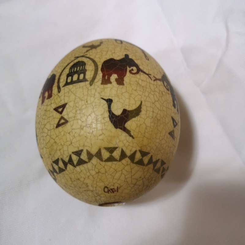 Ostrich Egg Artwork Hand Art by Carol. Vintage