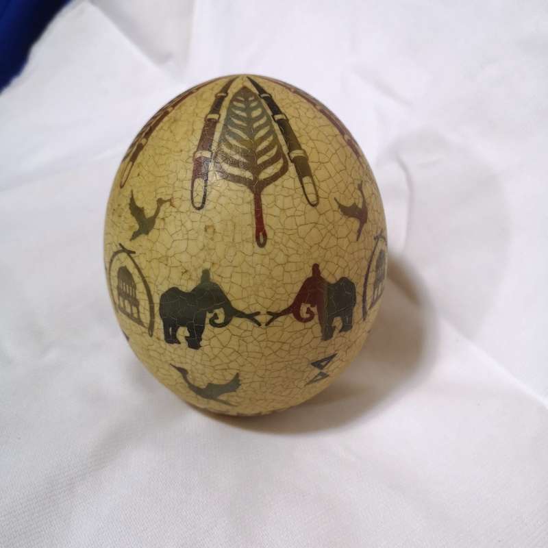 Ostrich Egg Artwork Hand Art by Carol. Vintage