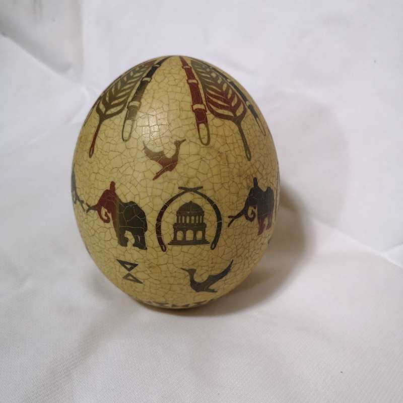 Ostrich Egg Artwork Hand Art by Carol. Vintage