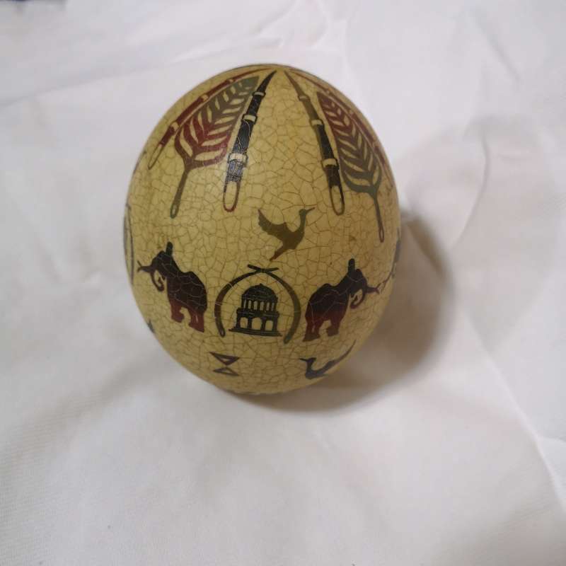 Ostrich Egg Artwork Hand Art by Carol. Vintage