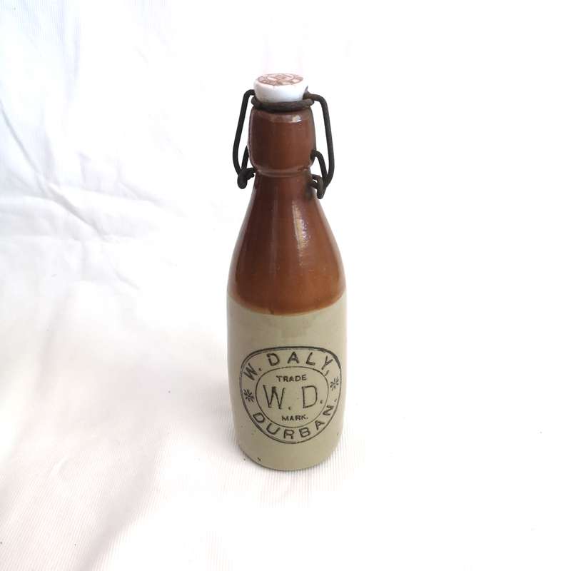 W. Daly, Durban ceramic ginger beer bottle with lid- Antique