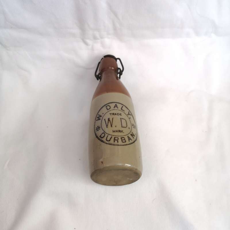 W. Daly, Durban ceramic ginger beer bottle with lid- Antique