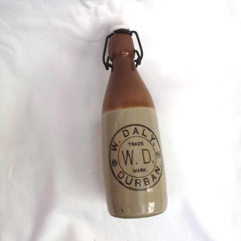 W. Daly, Durban ceramic ginger beer bottle with lid- Antique