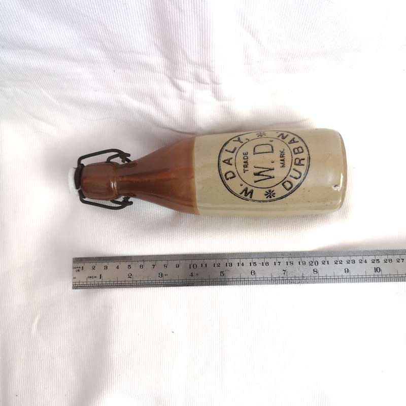 W. Daly, Durban ceramic ginger beer bottle with lid- Antique