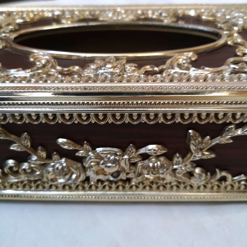70s Kleenex Cover Box Woodgrain & Goldtone Finish- Made in Taiwan