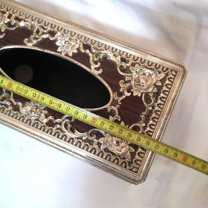 70s Kleenex Cover Box Woodgrain & Goldtone Finish- Made in Taiwan