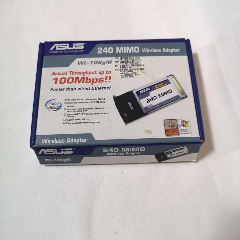 ASUS WL-106gM 240 MIMO Wireless Adapter PCMCIA WiFi 240Mbps 90-I8S002E00-01PZ