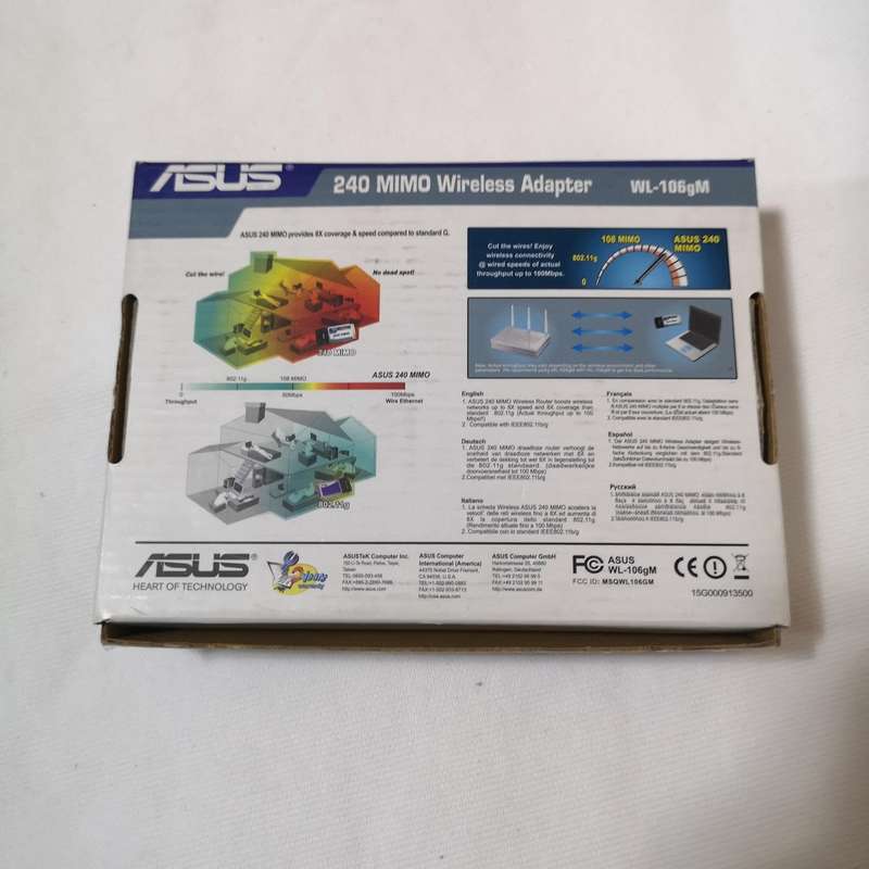 ASUS WL-106gM 240 MIMO Wireless Adapter PCMCIA WiFi 240Mbps 90-I8S002E00-01PZ