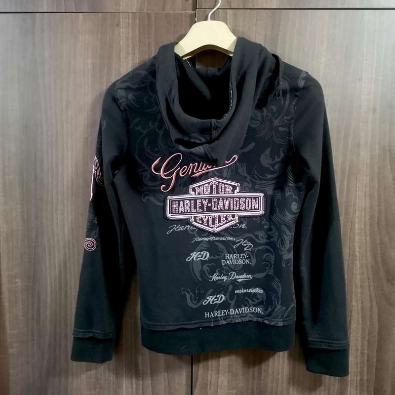 Harley Davidson Women Sz Medium Black And Pink Zip Up Hoodie Embroidered Bling.