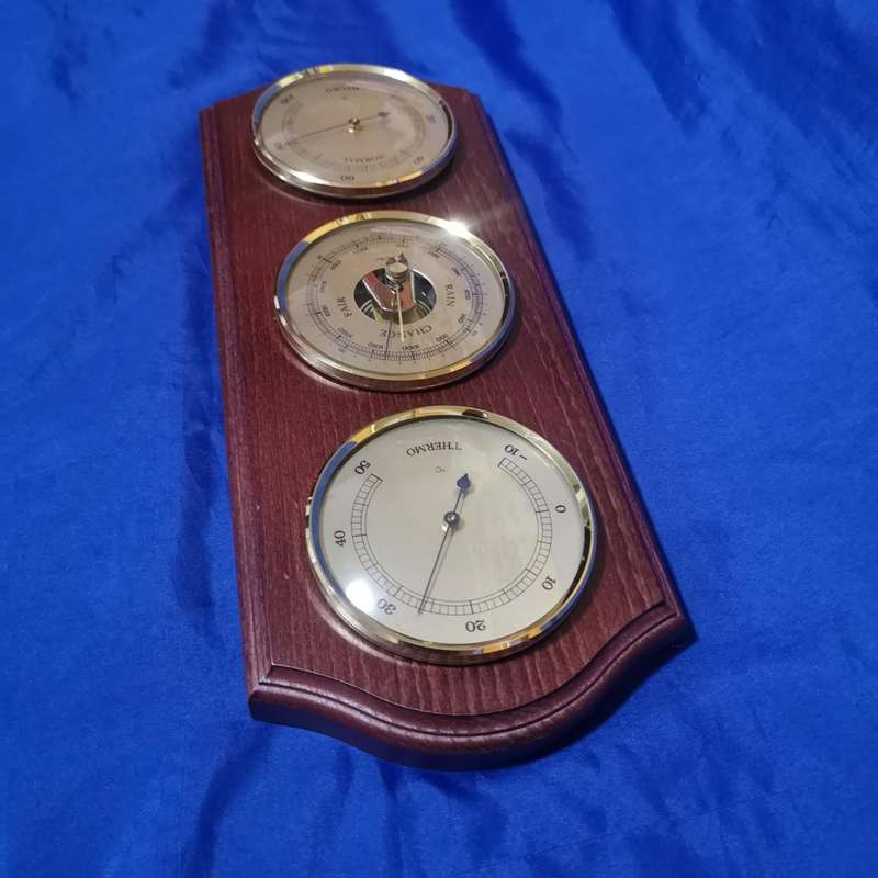 Weather Station Temperature, Barometer, Humidity. 3 Gauge Wood Wall Hanging- Made in Germany