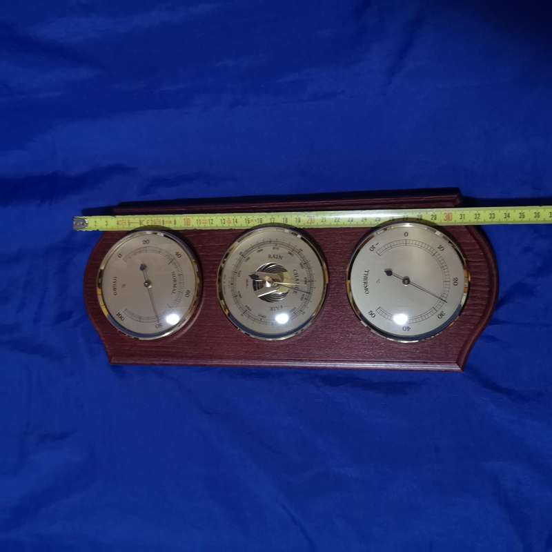 Weather Station Temperature, Barometer, Humidity. 3 Gauge Wood Wall Hanging- Made in Germany