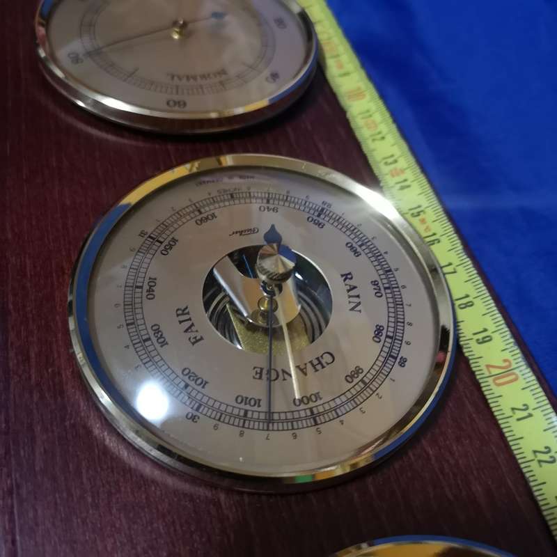 Weather Station Temperature, Barometer, Humidity. 3 Gauge Wood Wall Hanging- Made in Germany