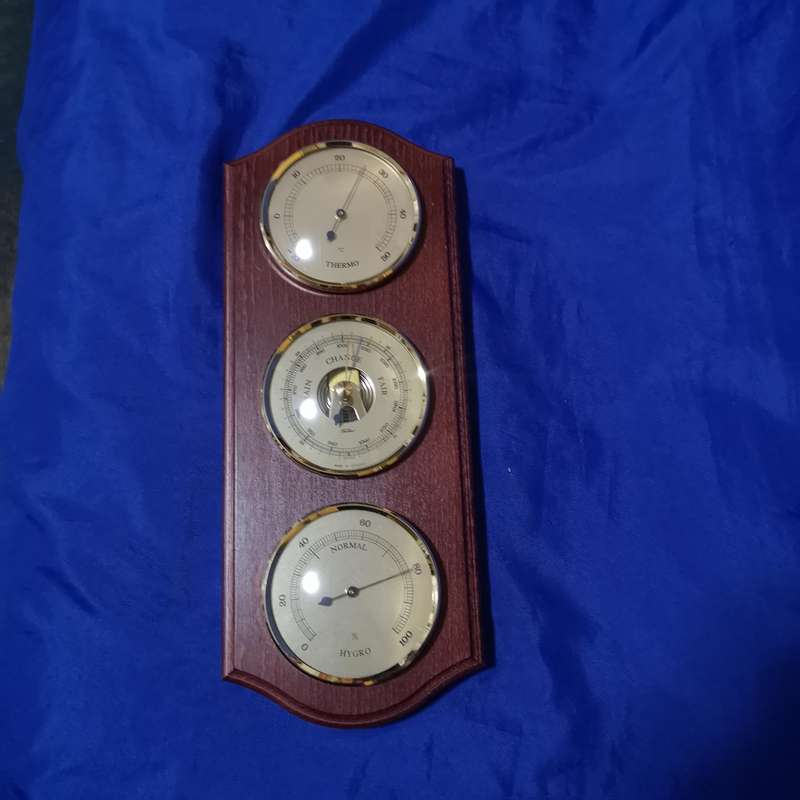 Weather Station Temperature, Barometer, Humidity. 3 Gauge Wood Wall Hanging- Made in Germany