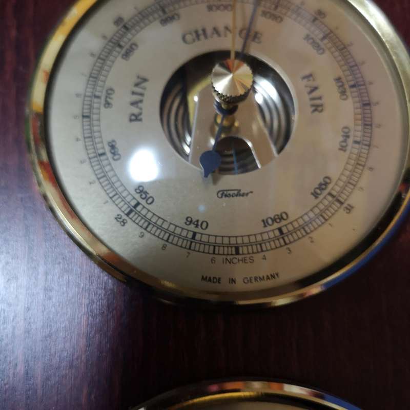 Weather Station Temperature, Barometer, Humidity. 3 Gauge Wood Wall Hanging- Made in Germany