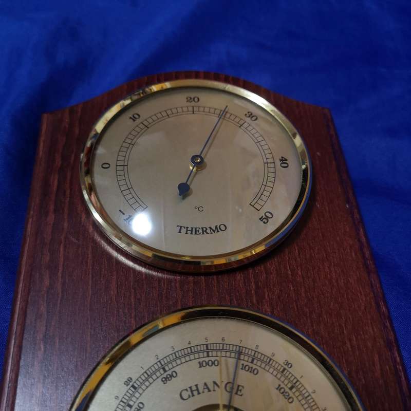 Weather Station Temperature, Barometer, Humidity. 3 Gauge Wood Wall Hanging- Made in Germany
