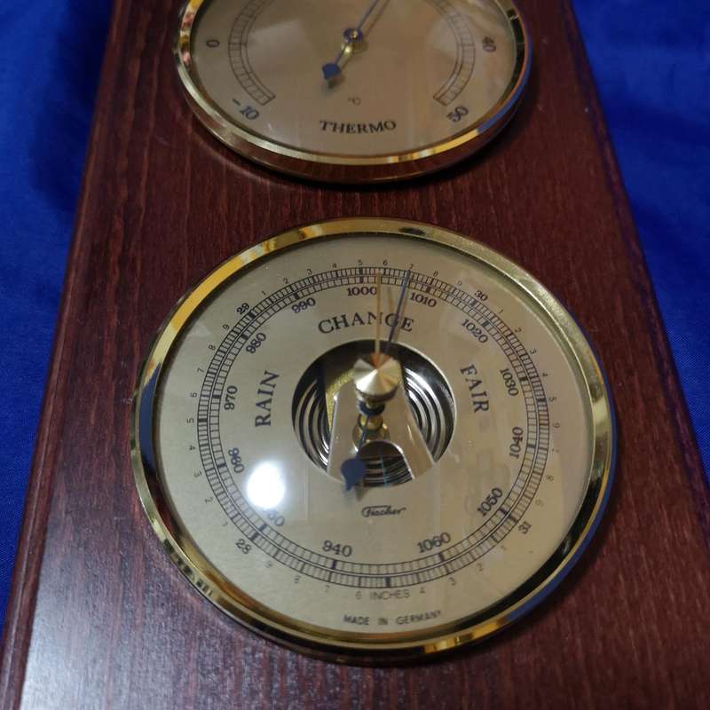 Weather Station Temperature, Barometer, Humidity. 3 Gauge Wood Wall Hanging- Made in Germany