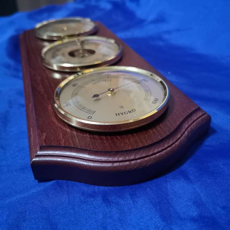 Weather Station Temperature, Barometer, Humidity. 3 Gauge Wood Wall Hanging- Made in Germany