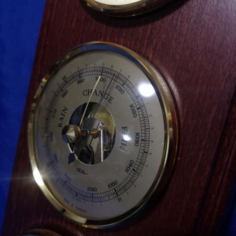 Weather Station Temperature, Barometer, Humidity. 3 Gauge Wood Wall Hanging- Made in Germany