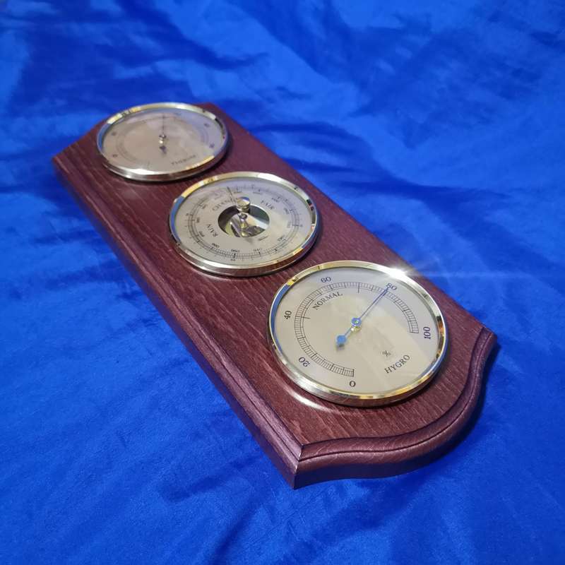 Weather Station Temperature, Barometer, Humidity. 3 Gauge Wood Wall Hanging- Made in Germany
