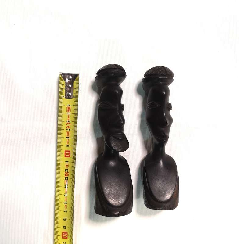 African Ebony Wood Carved Heads- Vintage