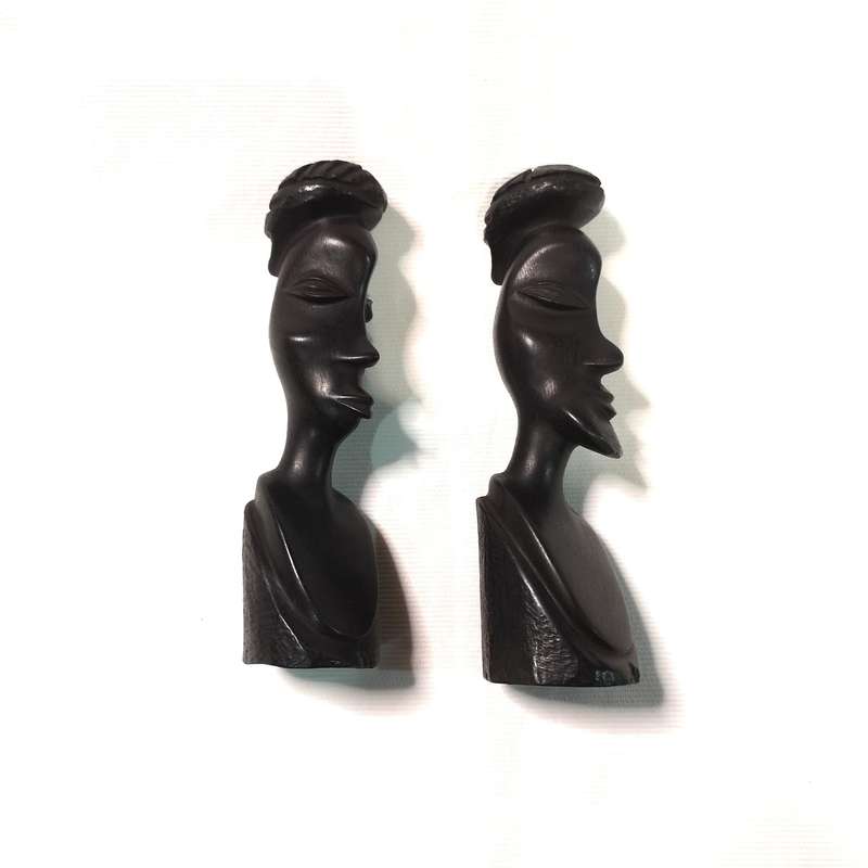 African Ebony Wood Carved Heads- Vintage